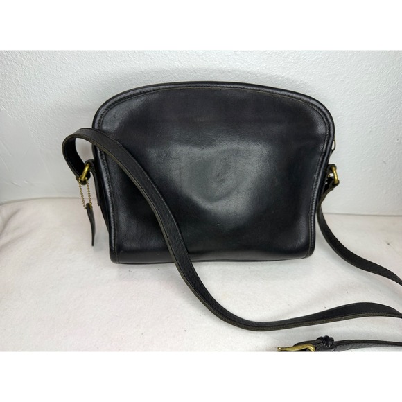 Coach Handbags - Vintage Coach Black Leather Crossbody Bag Brass Zip Pocket USA Women's Purse